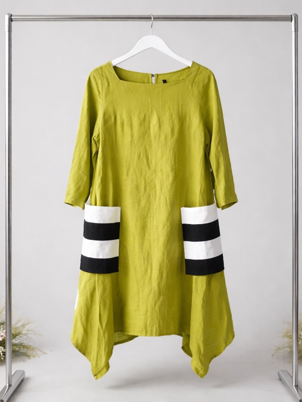 IC by Connie K Linen Lime Green Lagenlook Tunic Dress Oversized S